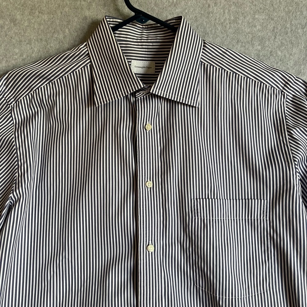 Ermenegildo Zegna Shirt Mens Large Striped Button Up Regular Fit Dress Shirt
